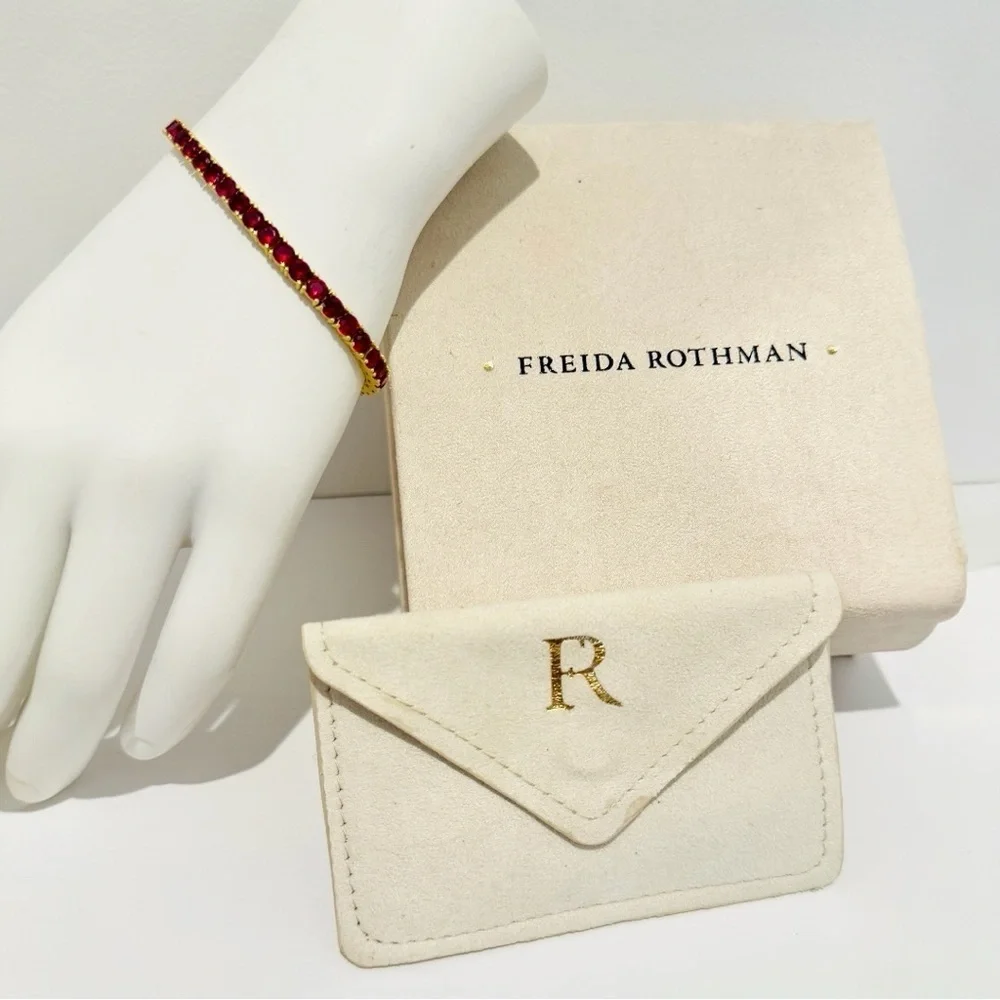 Freida Rothman Midnight Tri-Tone Twilight 14K Gold Tennis Bracelet Ruby Red - Picture 9 of 14